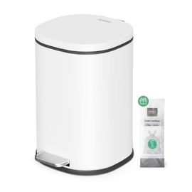 Cesun Bathroom Trash Can with Lid, 1.3 Gallon Small White Garbage Can with Foot Pedal, Metal Round Wastebasket for Bathroom, Bedroom, Office, White