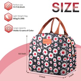 Lunch Bag for Women & Men Adult Insulated Lunch Box, Small Leakproof Cooler Food Lunch Containers Reusable High Capacity Lunch Tote Bags for Work, Travel, Outdoor (Red Flower)
