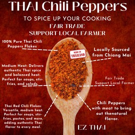 EZ THAI - Chili Pepper Flakes 3.5oz - Thai Red Chilli Crushed Powder Seasoning Spice for Chinese, Mexican, & Asian Cooking Cuisine - Pizza, Seafood, Pasta, BBQ Sauce, Noodle Soup