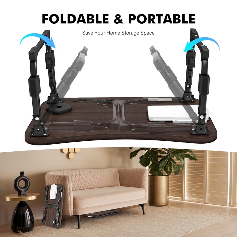 Lap Desk for Bed Adjustable Height, Foldable Bed Table with