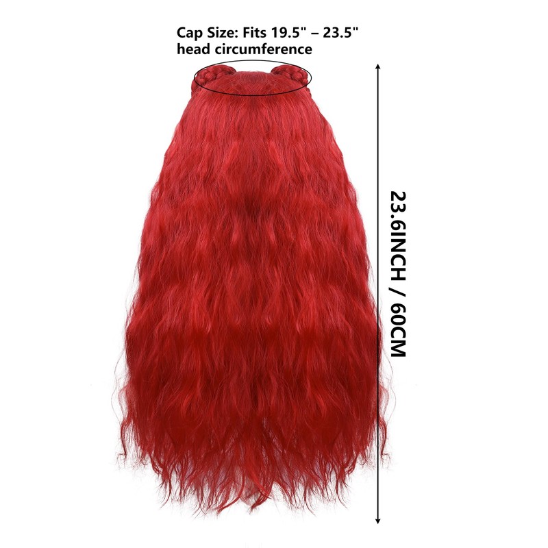 FOVER 5-Piece Red Princess Buns Wig Set for Women Costumes