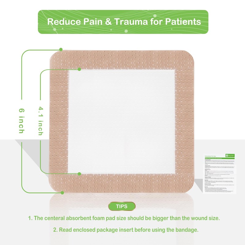 NeuHeils Silicone Foam Dressing with Border 6"x6", 5 Pack for