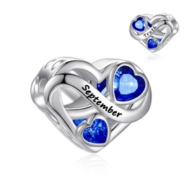 PHRUKAR September Birthstone Charm for Charm Bracelet, 925 Sterling Silver Infinity Love Heart Charm for Bracelet and Necklace, Happy Birthday Mother's day Christmas Jewelry Gifts for Women