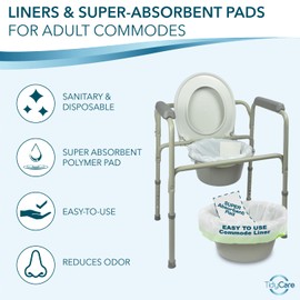 TidyCare Disposable Bedside Commode Liners and Pads for Portable Toilet Chair Seat Bucket and Bedpan | Combo Pack of 24 Waste Bags and 24 Absorbent Pads | Universal Fit