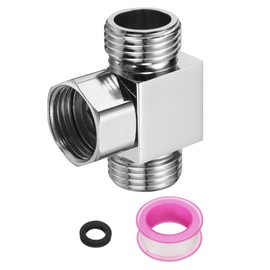 sourcing map G1/2" Shower Diverter Valve 3 Way, Stainless Steel Bidet T Adapter Connector Hose Fitting Tee with PTFE Tape and Gasket for Bidet Angle Valve Hose Toilet Faucet, （46mm,Silver