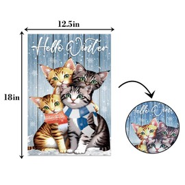 Cat Hello Winter Scarf Snowy Small Decorative Garden Flag,Cute Outdoor Blue Garden Flag,Snow Christmas Holiday Outside Decorations Yard Flag,Christmas Snow Outdoor Farmhouse Decor.12x18 Inch Double.