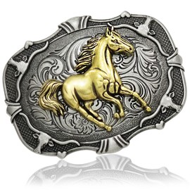 Hebilla de cinturón de vaquero occidental, hebilla de cinturón de cuerno largo y caballo para correr, regalo de fiesta de cumpleaños genial para hombres y mujeres, 2 estilos, Caballo Corriendo, Medium