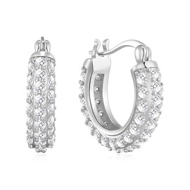 Philip Jones Silver Plated 20mm Pave Hoop Earrings Created with Zircondia® Crystals