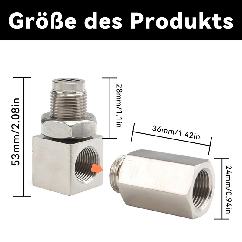 GisWell Sauerstoffsensor Extender, M18x1.5 Lambdasonde Verlängerung Edelstahl 90° Lambda Eliminator