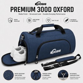 KUOSHI Men's Gym Bag with Shoe Compartment - Sport Duffle Bag for Men & Women, Water Resistant Travel Bag with Wet Pocket, Small Weekender Overnight Bag, Workout Bag with Luggage Sleeve-31L Navy Blue