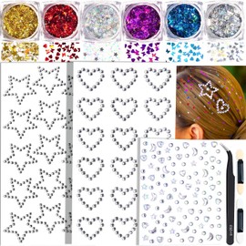Gel de purpurina para el rostro con purpurina para el cuerpo, 6 colores de gel con purpurina para el cabello con gemas autoadhesivas, pegatinas de diamantes de imitación para cara, cabello, cuerpo