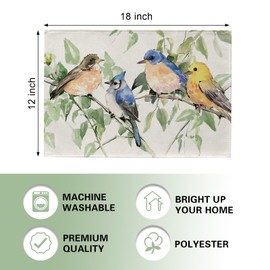 Uruney Spring Summer Birds Placemats Set of 4, Bluebird Blue Jay Goldfinch Chickadee Dining Place Mats Table Decor, Seasonal Branches Leaves Home Kitchen Decoration 12 x 18 Inch