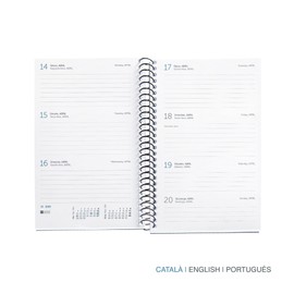 Miquelrius - 2025 Calendar Year Planner 117 x 182 mm Week to View Laminated Card Cover Spiral Bound Elastic Closure 80gsm Paper Catalan, English and Portuguese