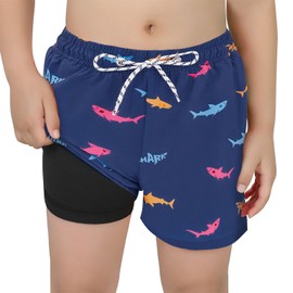 Traje de baño para niños con forro tipo bóxer para niños, forro de compresión para niños, 01 Blue Shark, 6 Años