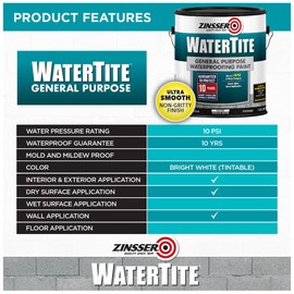Zinsser 369381 WaterTite General Purpose Waterproofing Paint, Gallon, White