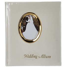 Pioneer Photo Albums 200 Pocket Ivory Moire Cover Album with Gold Tone Oval Frame and Wedding Album Text for 4 x 6-Inch Prints