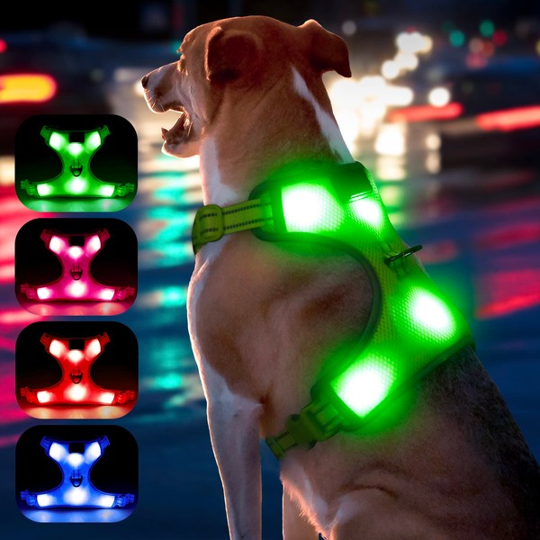 YFbrite Light up Dog Harness, USB Rechargeable LED Pet Harness,