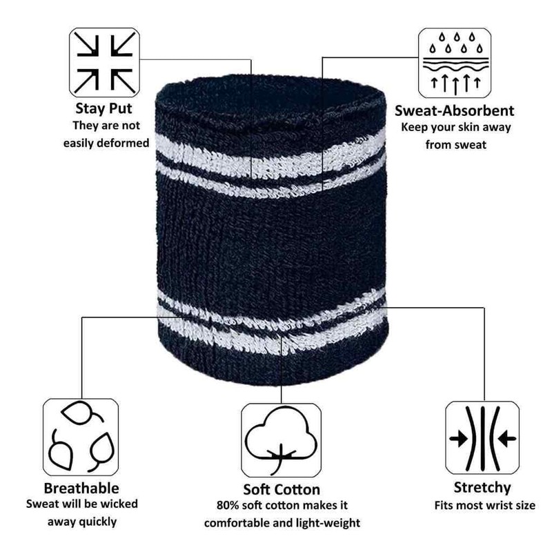 COUVER Tennis Style Premium Quality Athletic Terry Wristband Sweatband, 1