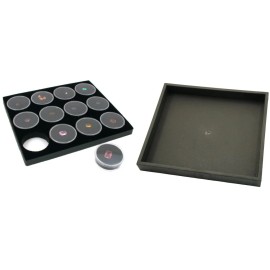 FindingKing Black Open Square Stackable Jewelry Display Tray w/ Black Foam 12 Gem Jar Insert