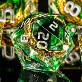 KERWELLSI Resin Lord of The Rings DND Dice Set D&D with Gifts Box, 7Pcs Polyhedral Sharp Edge Dungeons and Dragons Dice, Green D and D RPG Role Playing Game Dice D20 D12 D10 D8 D6 D4