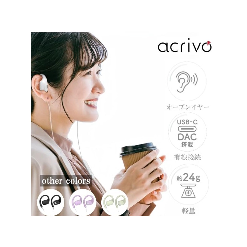 ACR-ACX1 Open-Ear USB Type-C Earphones, Wired Built-in DAC, Smartphone Compatible,