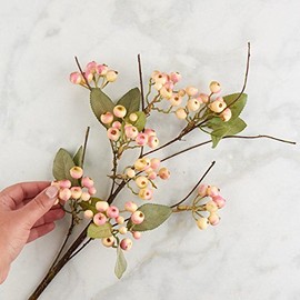 Factory Direct Craft Artificial Cream and Pink Berry Cluster and Leaf Spray | for Indoor Decor