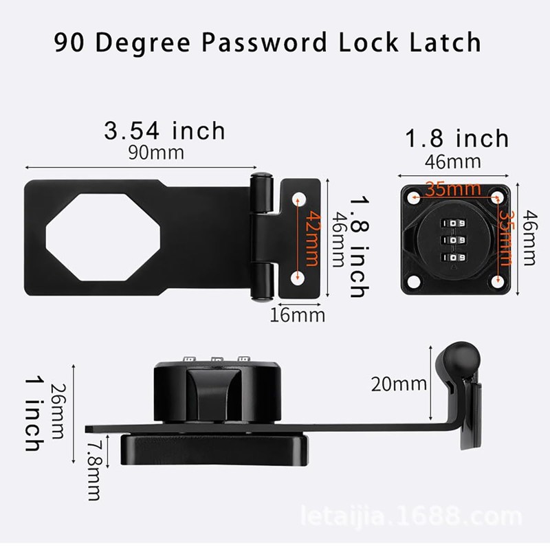 VIDYSUFYR Password Rotary Hasp Locks, 90 Degree Door Security Slide