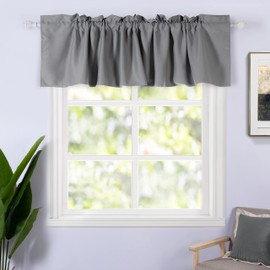 DriftAway Blackout Valance for Kitchen Window 18 Inch Length Rod Pocket Thermal Insulated Window Treatment for Living Room Bathroom Basement 84x18 Inch Solid Gray 1 Pack
