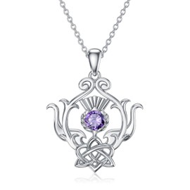 YAFEINI Scottish Thistle Necklace for Women 925 Silver Celtic Knot Chain Pendant Scotland Flower Outlander Irish Jewellery Gifts for Girls, Sterling Silver, Cubic Zirconia