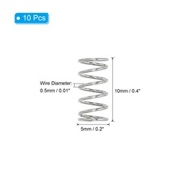 PATIKIL 10pcs 304 Stainless Steel Mechanical Extension Spring 0.5mm Wire Diameter x 5mm Outside Diameter x 10mm Long Compression Spring Assortment Kit for Shop and Home Repair