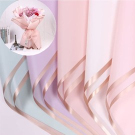 25 Counts /5 Colors Gold Edge Waterproof Floral Wrapping Paper,Florist Bouquet Supplies,DIY Crafts,Gift Packaging or Gift Box PackagingPaper 22.8x22.8Inch