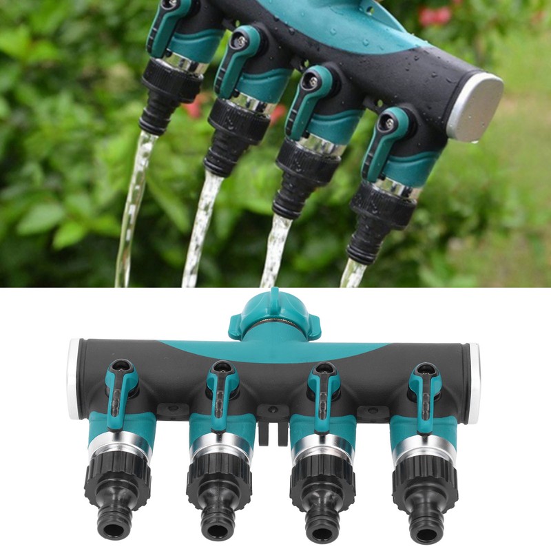 4 Way Hose Splitter Metal Valve Water Distribution Controller Connector