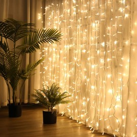 Brightown 600LED Warm White Curtain String Lights 8 Modes Remote Indoor Outdoor Decor