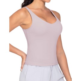 THE GYM PEOPLE Women's Longline Sports Bra Wirefree Padded Workout Yoga Tank Top Light Purple