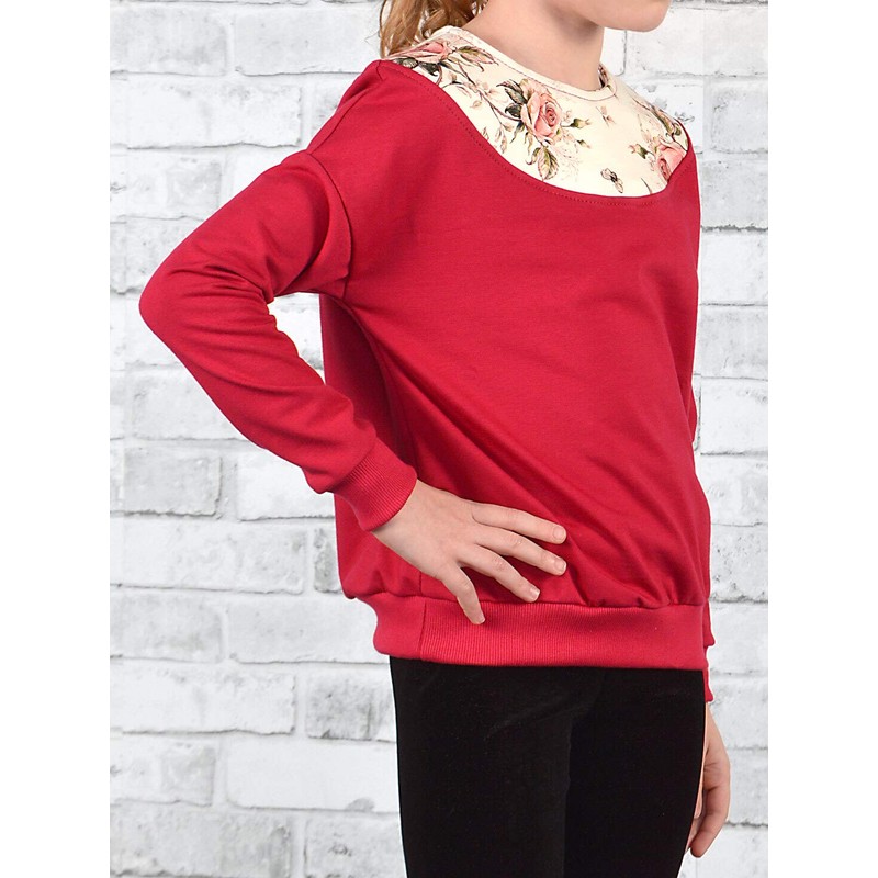 30330 Children's Girls' Long-Sleeved Jumper with Floral Pattern, red