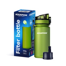 AQUAPHOR City Filter Bottle 350 ml Green I Bottle with Water Filter for On the Go I Filter with Activated Carbon I Filters Chlorine I Made of Tritan & BPA Free I For Better Taste & Odour of Water