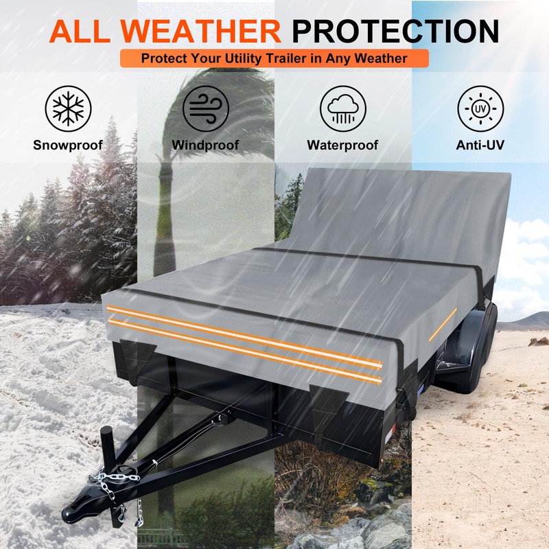 6 x 10 All-Weather Protection Utility Trailer Cover, Light Gray
