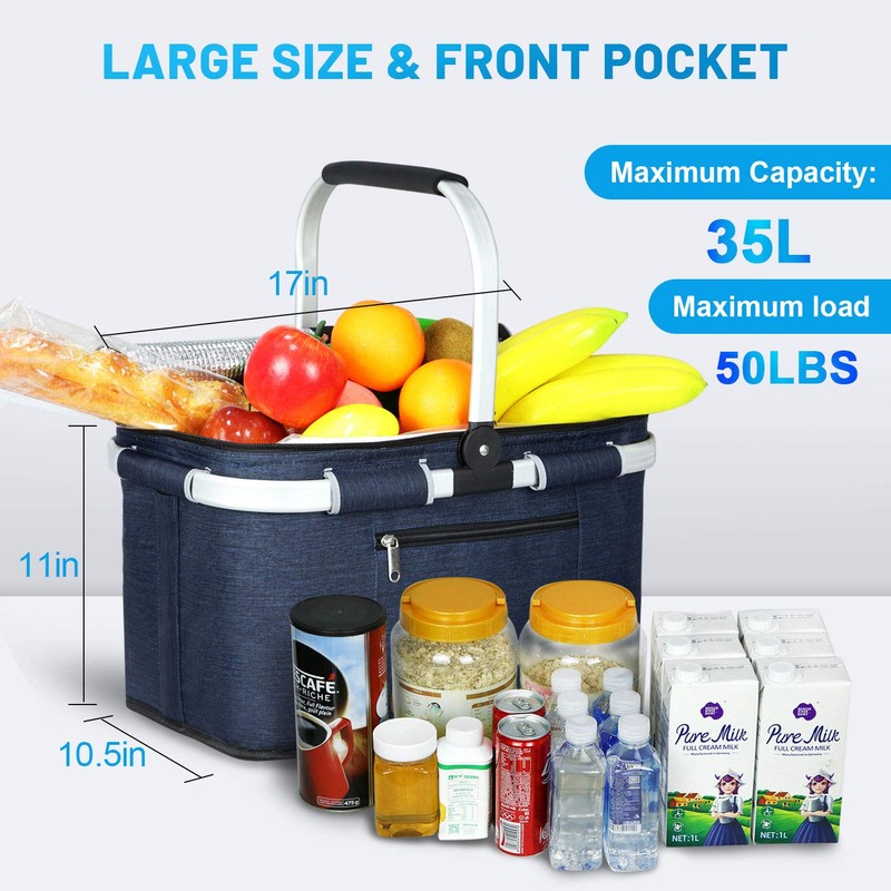 LIQING 35L Picnic Basket 2 Layers of Internal Pockets Leak-Proof