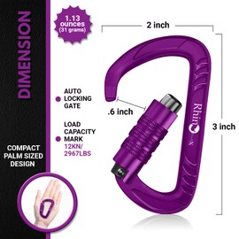 RHINO Produxs 12kN (2697 lbs) Heavy Duty, Locking, Auto Locking, Wiregate Carabiner Clips, for Securing Pets, Outdoor, Camping, Hiking, Hammock, Dog Leash Harness, Keychains