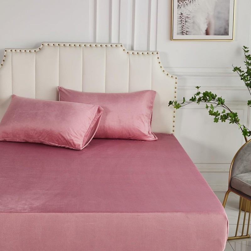 Fleece Fitted Sheet, 200 x 200 cm, Dusky Pink, Plush,