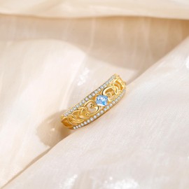 KINGWHYTE March Aquamarine Birthstone Rings 925 Sterling Silver Celtic Rings for Women Engagement Rings Gold Adjustable Finger Ring Jewellry Birthday Gifts for Women Girls