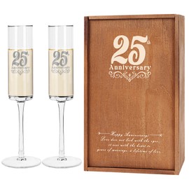 JNDJE 25th Wedding Anniversary for Couple, 25th Anniversary Champange Glasses for Parents, 25th Wedding Anniversary Champange Flute Gift 25 Years of Anniversary Present