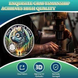 YRCKUDZKG Brave Wolf 3 Year Sobriety Coin - One Day at a Time AA Coin, Alcohol Free Three Year Recovery Chip with Token Capsule, Inspirational Sobriety Gifts for Men & Women