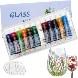 Magicdo Glass Paint Stained Transparent Glass Window Paint Acrylic Paint Set Great for Glass painting, Wine Glasses, Light Bulbs, Ceramic (12 Colors x 12ml with Palette)