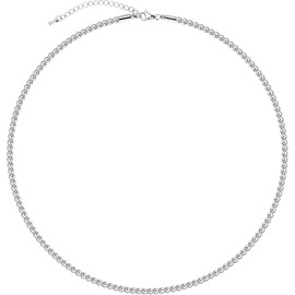 AMITER Silver Painted Bead Necklace, 3mm - 8mm Ball Beaded Chain Necklaces for Women & Men