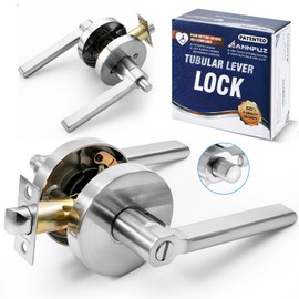 ANNFUZ Privacy Round Push Button One-Touch Locking Interior Door Handle Without Key,Non-Handed Opening, Reversible Left Right Door Konb, ADA-Compliant,Keyless Lever Door Lock for Bathroom,Bedroom