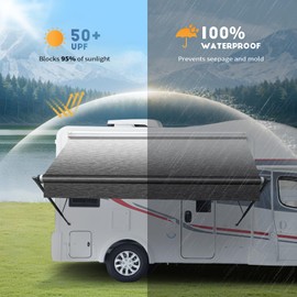 Heavy Duty RV Awning Fabric Replacement - 19.5oz Vinyl Camper Awning - Waterproof & UV-Resistant - Universal Canopy for Camper, Trailer and Motorhome (Black Fade, 16FT(Fabric 15'2"))