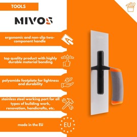 MIVOS Stainless Steel Smoothing Trowel 280 x 120 mm - Rustproof Cleaning Trowel with Ergonomic Soft Grip - Smoothing Board for Plastering and Masonry Work - Smoothing Disc - Made in EU