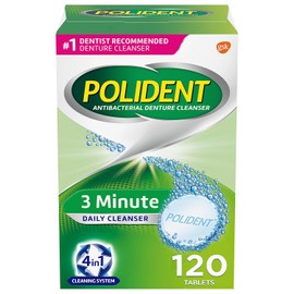 Polident 3 Minute Triple Mint Antibacterial Denture Cleanser Effervescent Tablets, 120 count