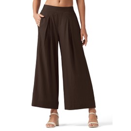 Willit Women's Linen Pants Wide Leg Casual Beach Summer Pants Palazzo Lounge Pants with Pockets Dark Brown XS